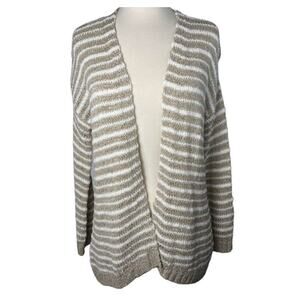 Soft Surroundings Long Oversized Cotton Cardigan Striped Chunky Sweater Duster